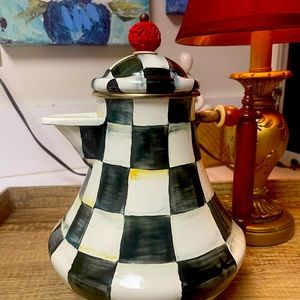 MACKENZIE-CHILDS COURTLY CHECK 10" TALL COVERED COFFEE POT/TEA POT flawless